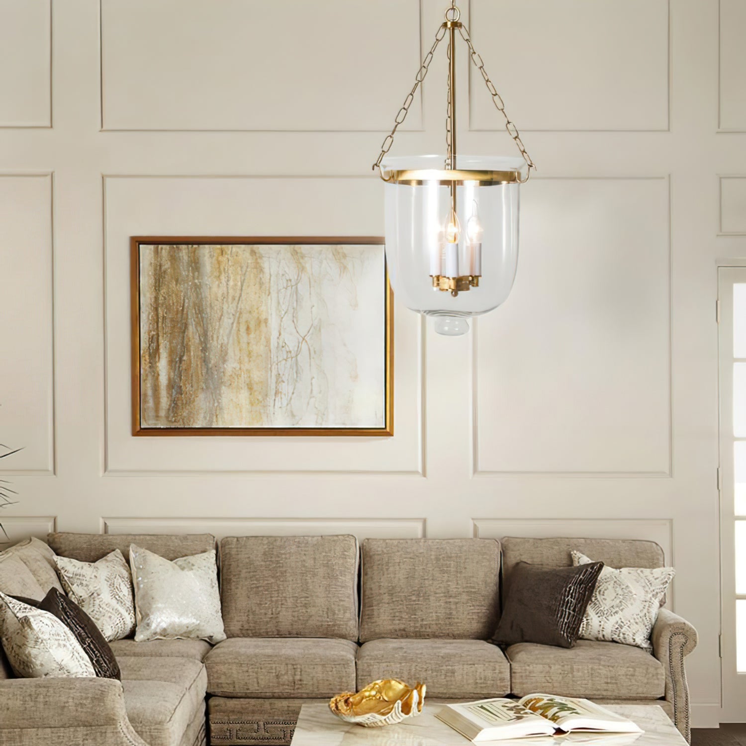 Verona Brass Glass Lantern Pendant Lamp