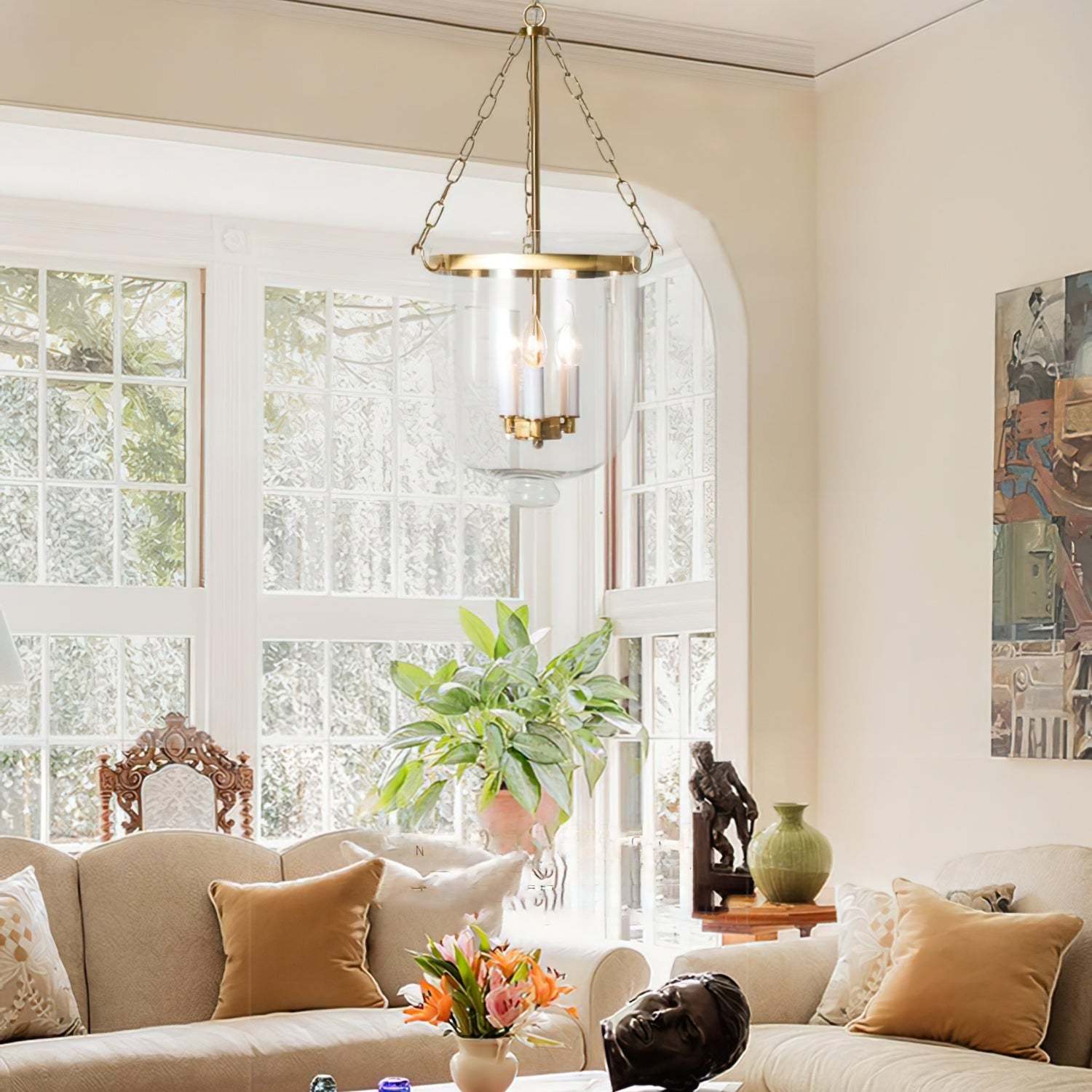 Verona Brass Glass Lantern Pendant Lamp