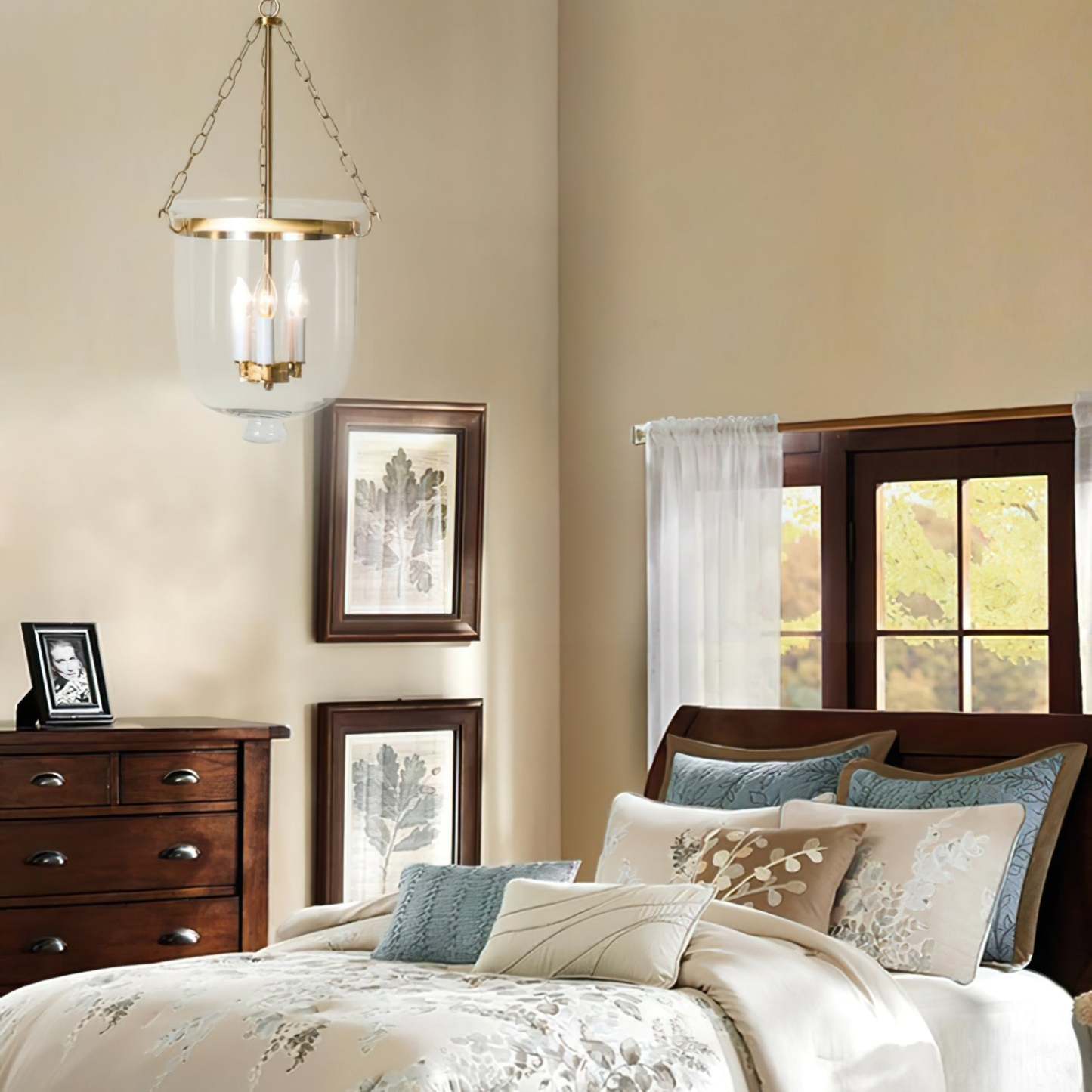 Verona Brass Glass Lantern Pendant Lamp