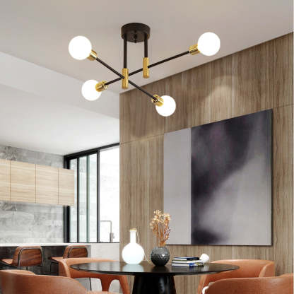 Modernism Style Black & Gold Brass LED Chandelier Lighting Living Room Scene