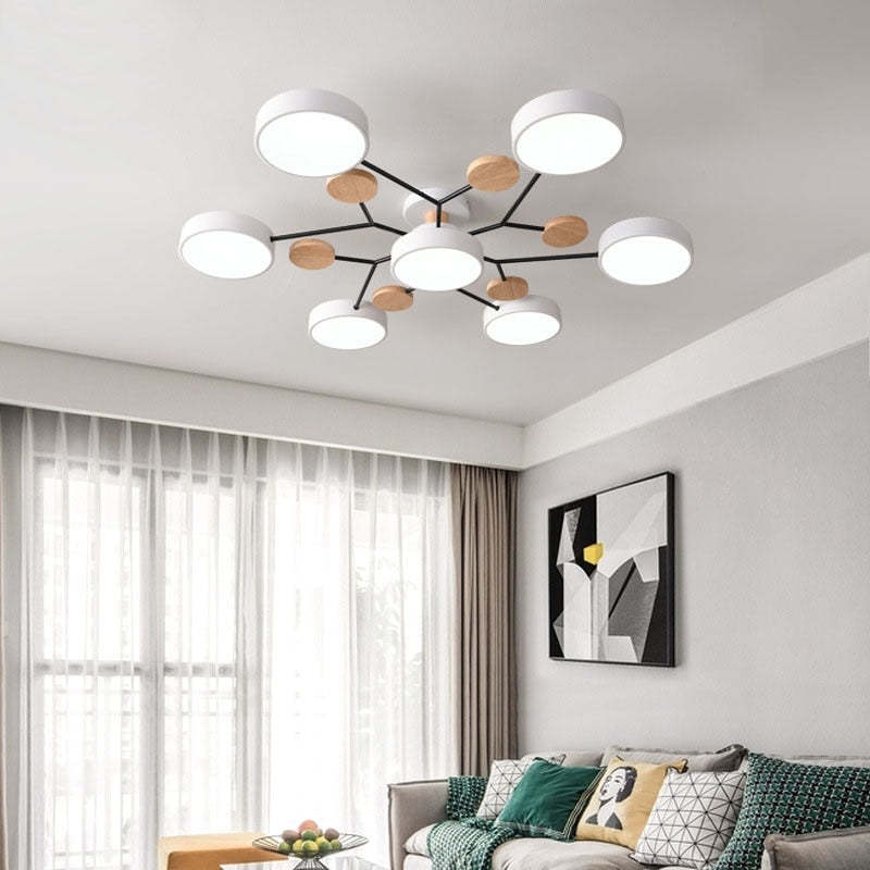 Sienna Plafonnier Rond Moderne, Métal/Bois, Blanc/Vert/Gris, Salon
