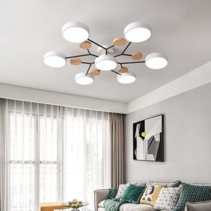 Sienna Plafonnier Rond Moderne, Métal/Bois, Blanc/Vert/Gris, Salon