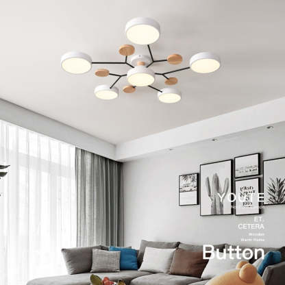 Sienna Plafonnier Rond Moderne, Métal/Bois, Blanc/Vert/Gris, Salon