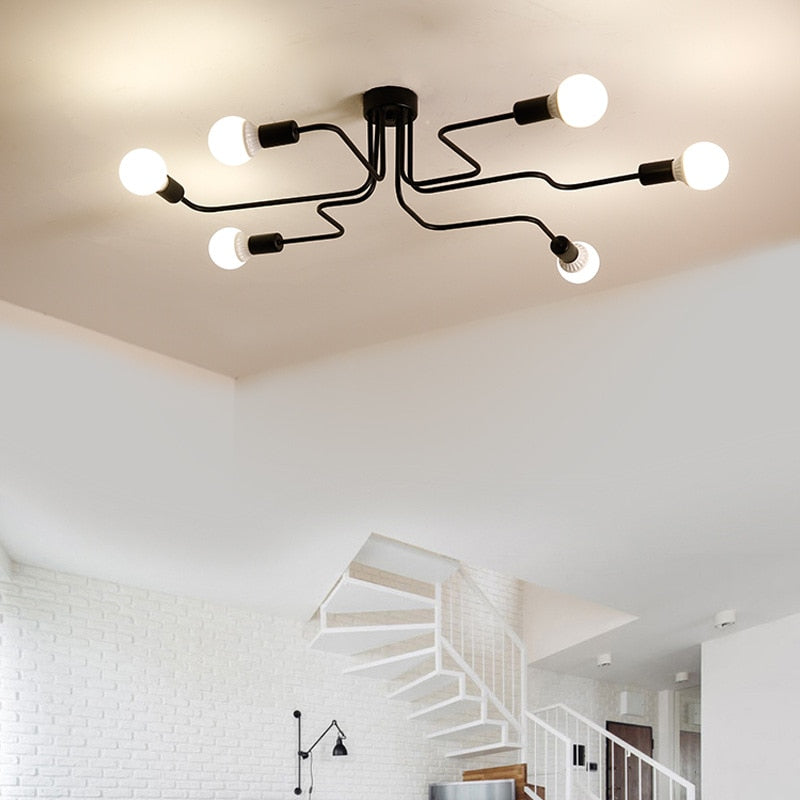Multiple Rod Vintage Iron Ceiling Lamp