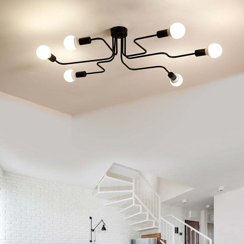 Multiple Rod Vintage Iron Ceiling Lamp