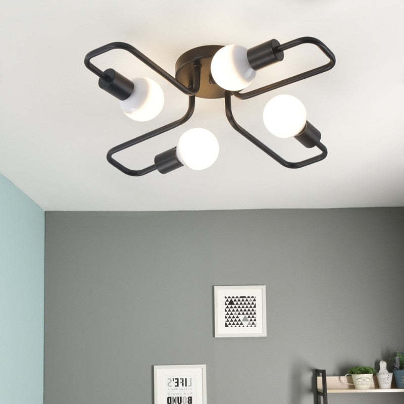 Multiple Rod Vintage Iron Ceiling Lamp