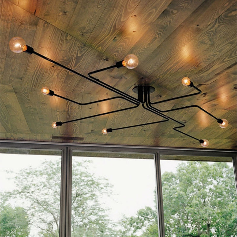 Multiple Rod Vintage Iron Ceiling Lamp