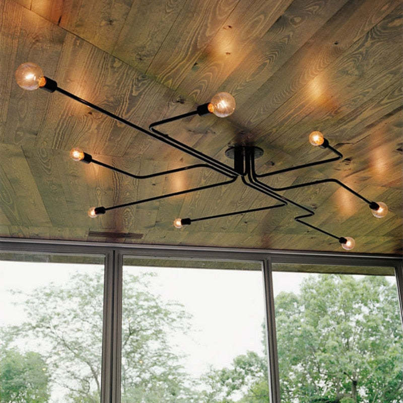 Multiple Rod Vintage Iron Ceiling Lamp