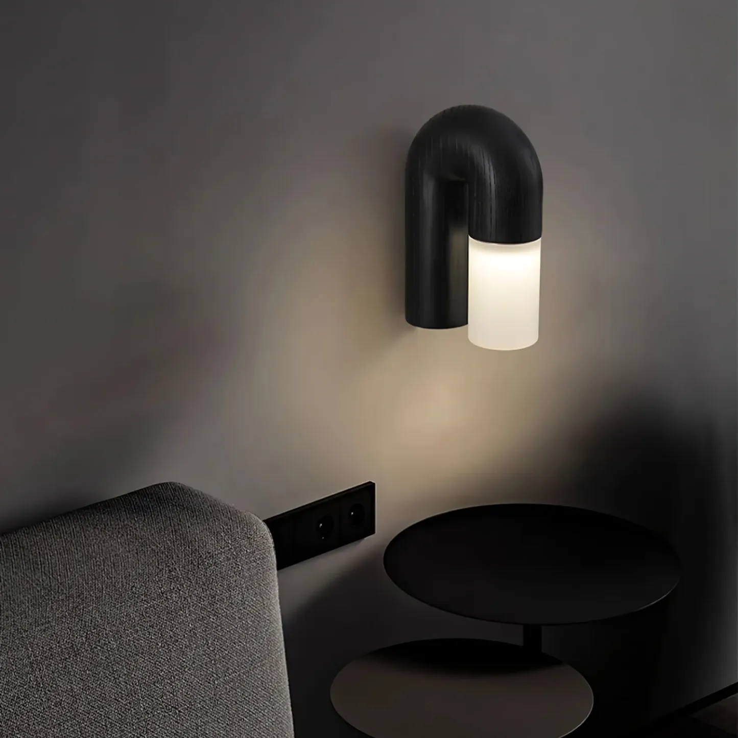 Ozawa Wood Walnut Black Metal Wall Lamp Dining Room Bedroom