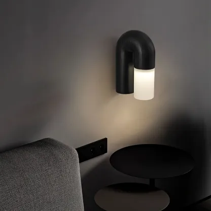 Ozawa Wood Walnut Black Metal Wall Lamp Dining Room Bedroom