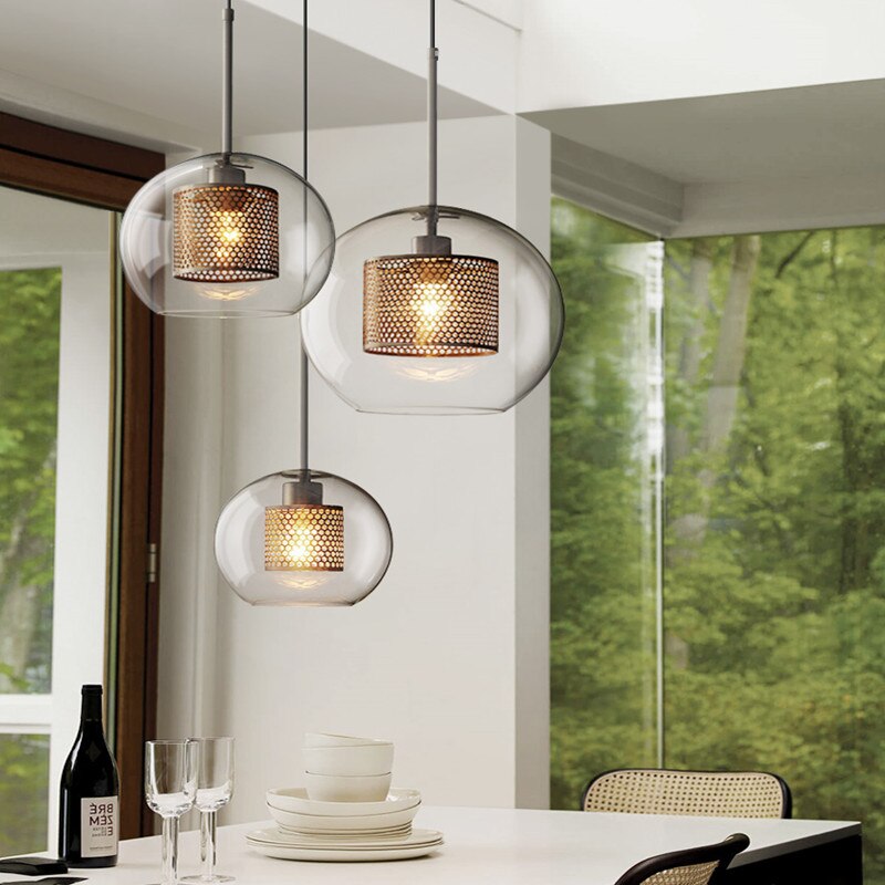 Oneal Suspension Globe/Cylindre Moderne, Métal/Verre, Doré/Argent, Salon