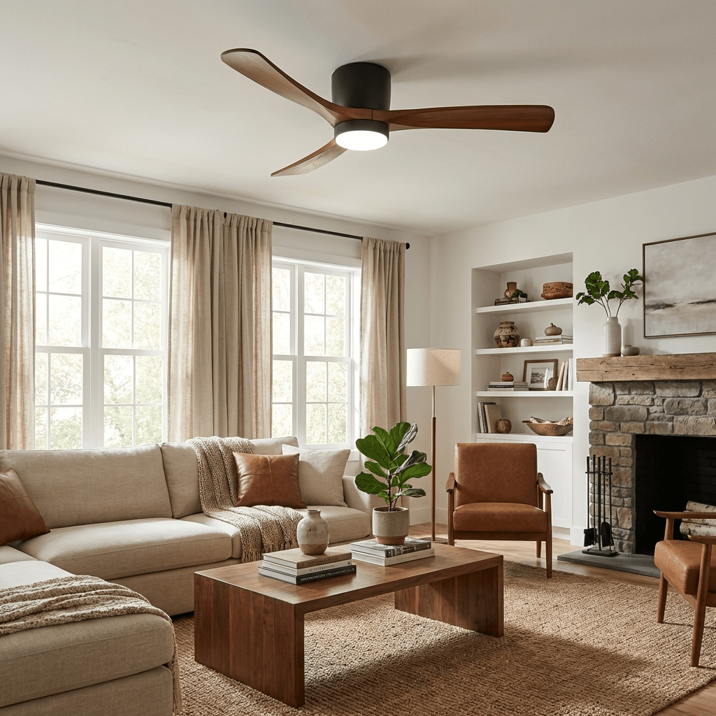 Ventilateur de plafond nordique en bois Ezra avec lumière - Neutralighting