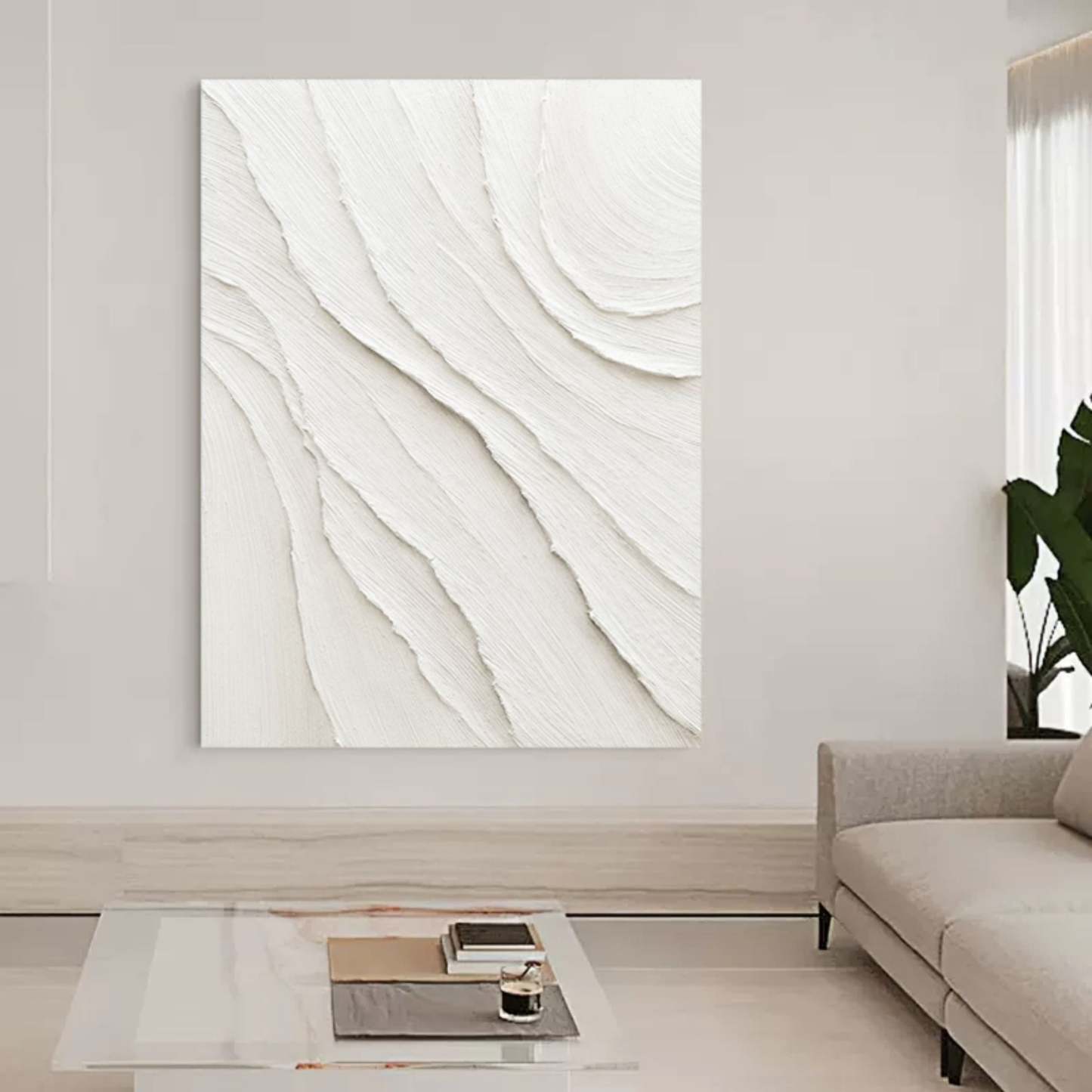Plaster Minimalism White Canvas Wall Art Framed Oil Painting | Las Sola