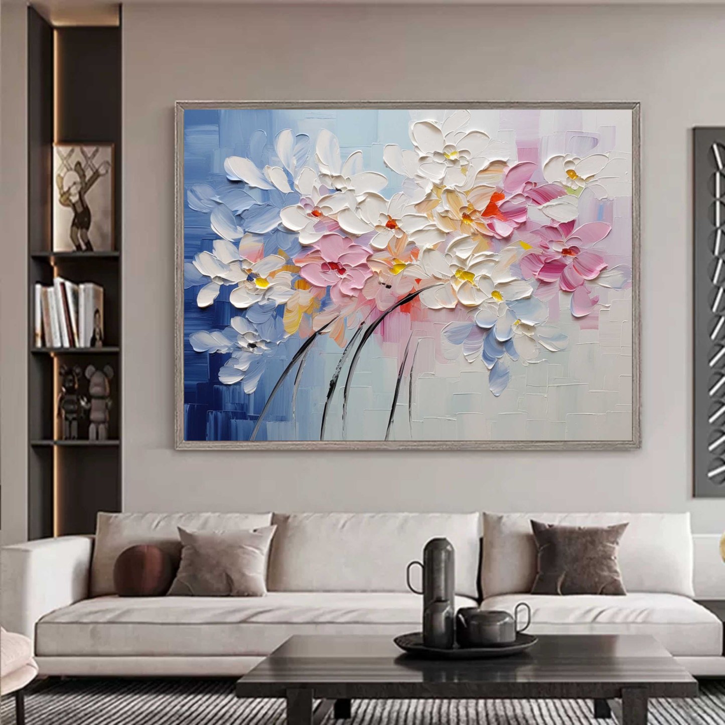 Plâtre Coloré Floral Toile Art Mural Encadrée Peinture À L'huile | Las Sola