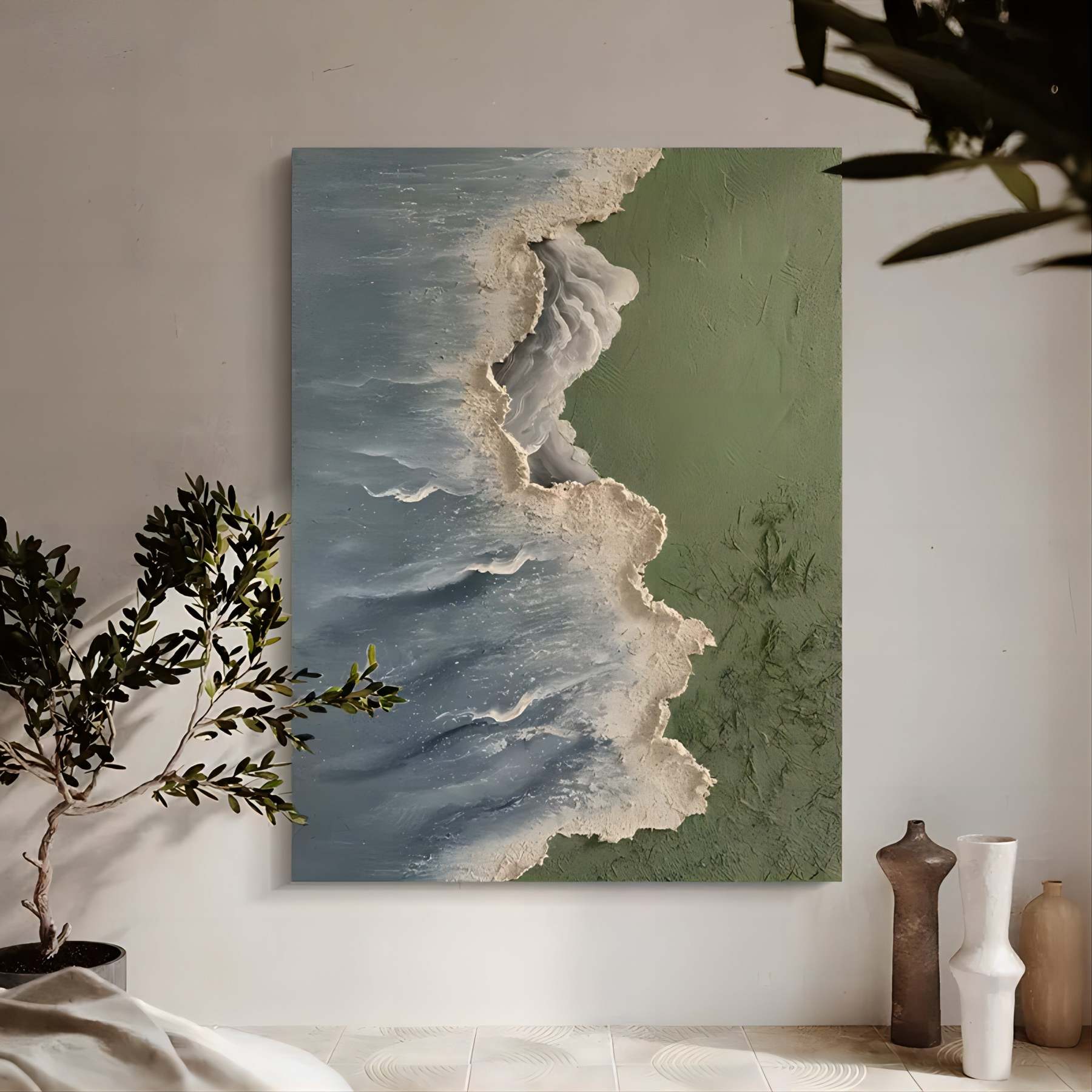 Plâtre Wabi-Sabi Mer Toile Art Mural Encadrée Peinture À L'huile | Las Sola