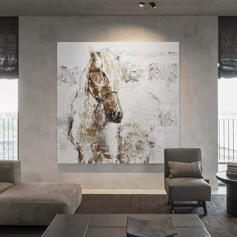 Wabi-Sabi Plâtre Cheval Toile Art Mural Encadrée Peinture À L'huile | Las Sola