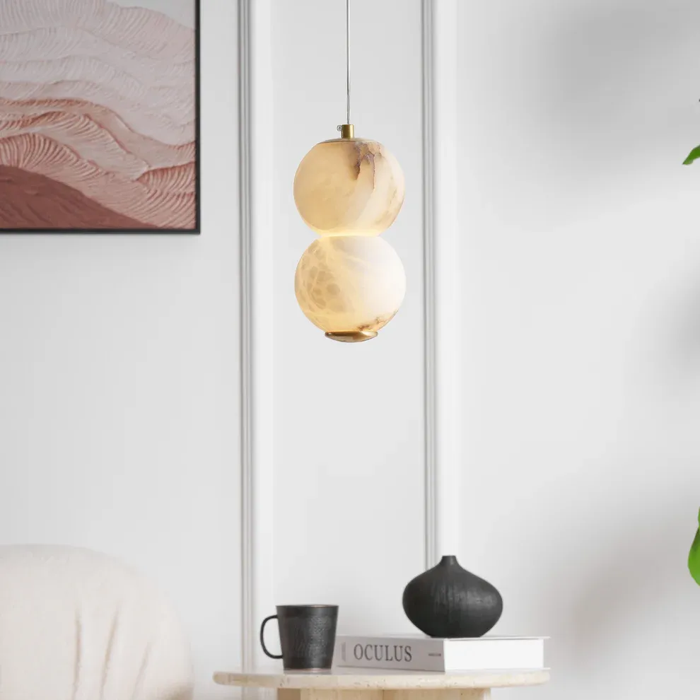 Jade Moderne Rond Métal Albâtre Suspension Nuances Chambre à Coucher
