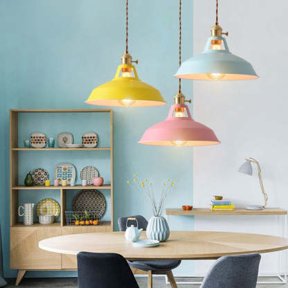 Retro Industrial Style Macaron Metal Pendant Light Dining Room Scene