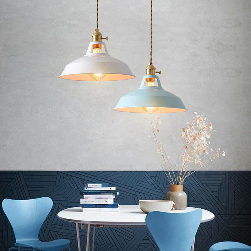 Retro Industrial Style Macaron Metal Pendant Light Dining Room Scene