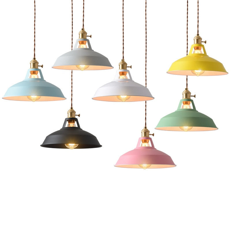 Retro Industrial Style Macaron Metal Pendant Light Dining Room Scene