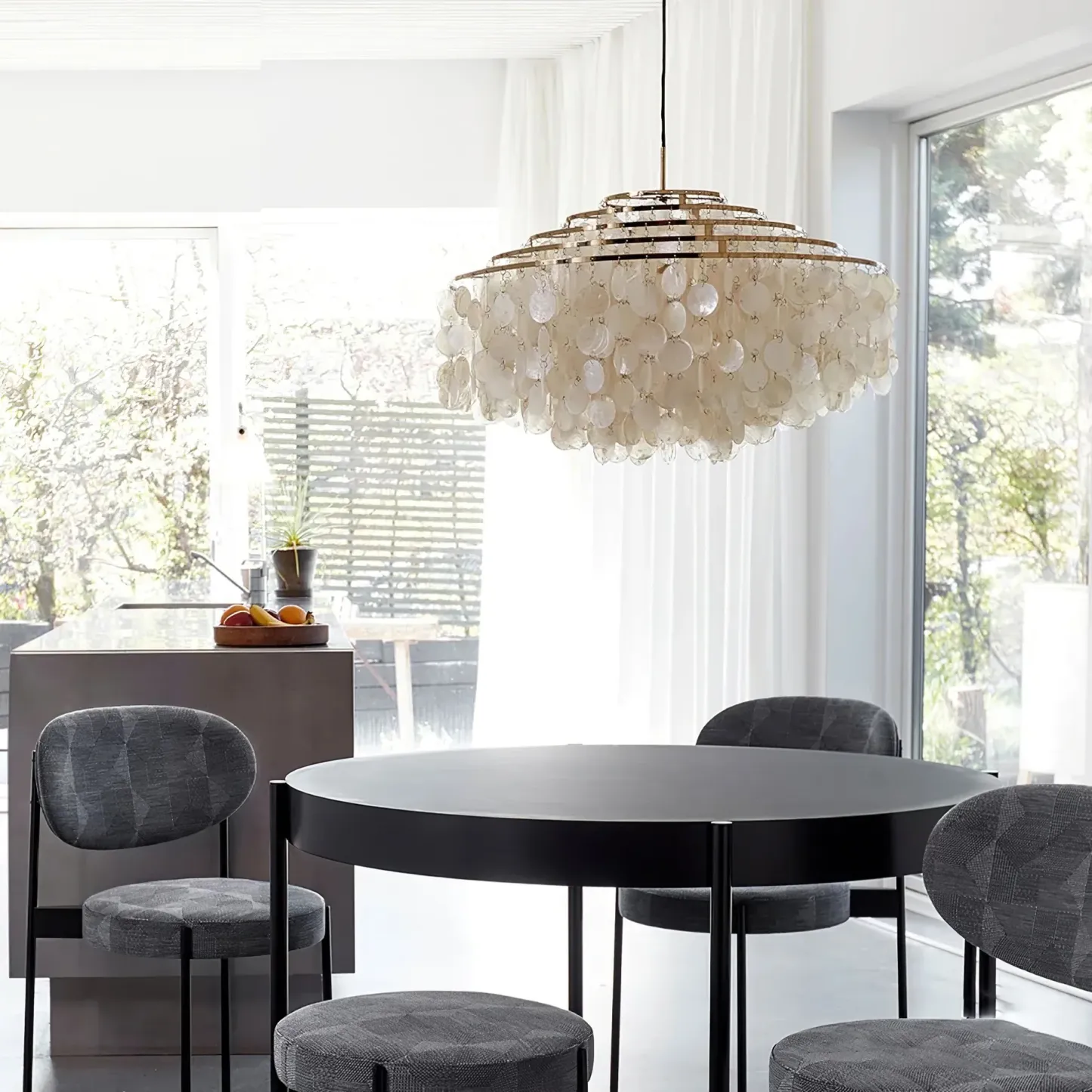Marilyn Natural Metal Shell Chrome Pendant Light Bedroom Living Room