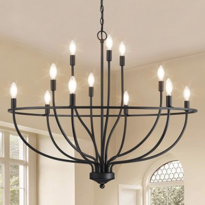 Silva Lustre Rond Bougie Industriel,  Métal, Noir/Champagne, Salon