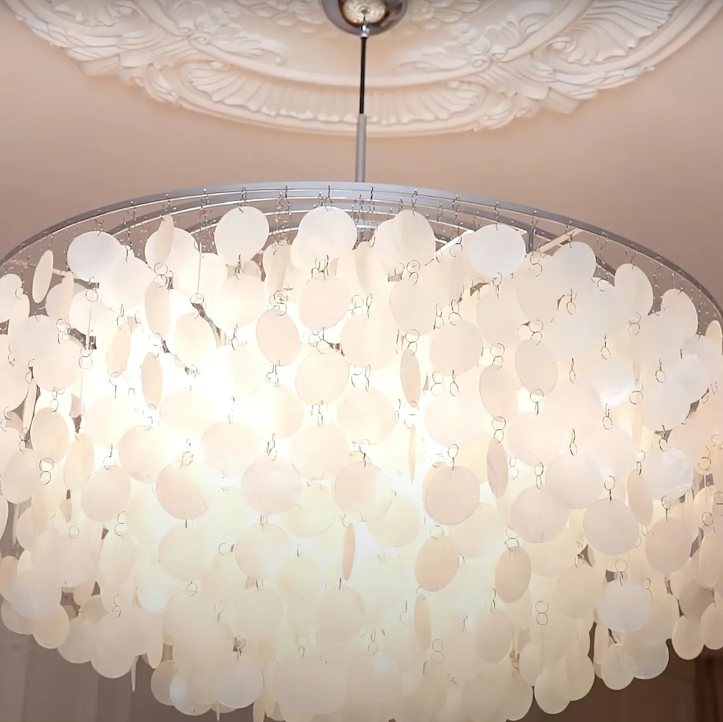 Marilyn Natural Metal Shell Chrome Pendant Light Bedroom Living Room