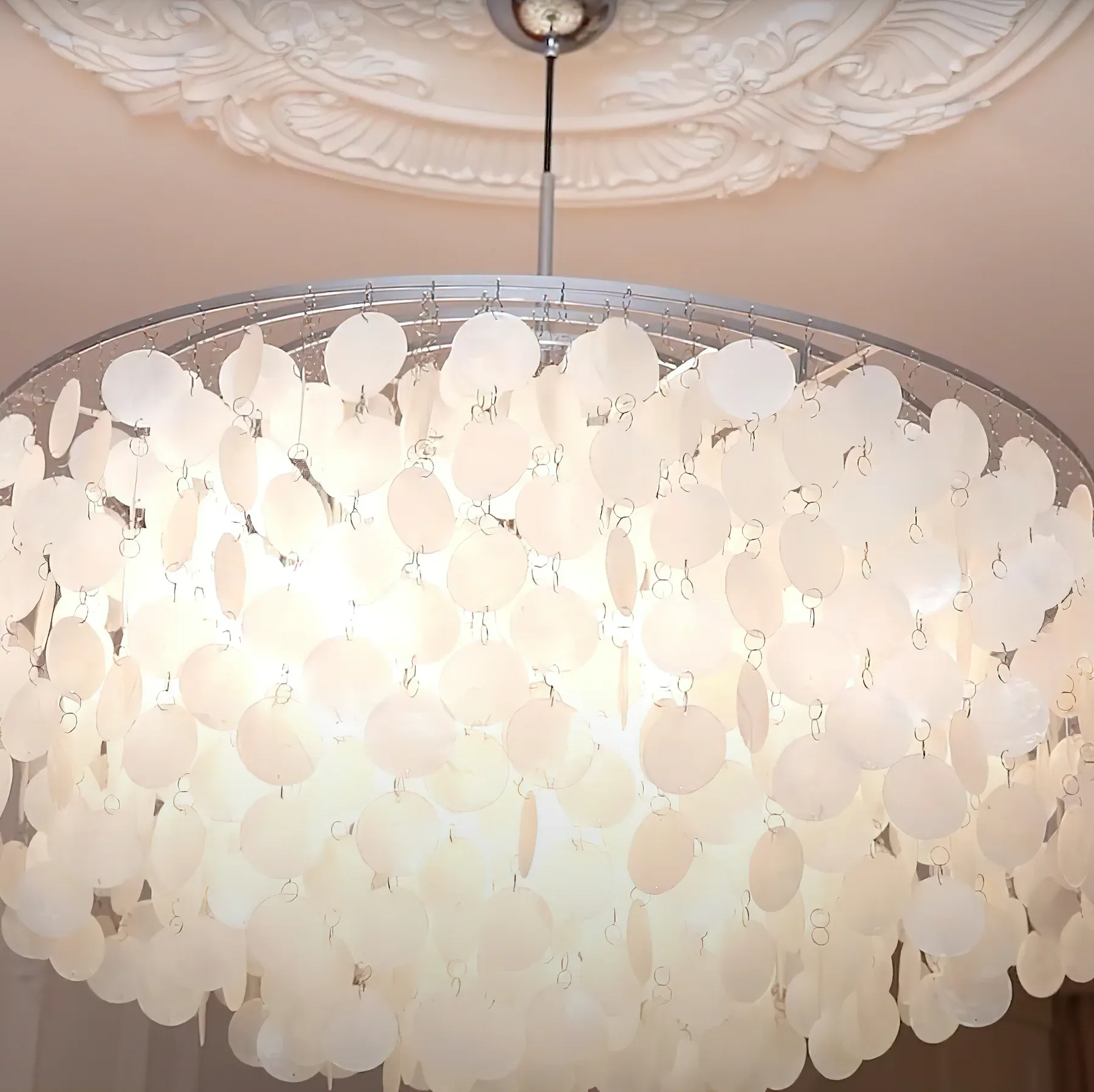 Marilyn Natural Metal Shell Chrome Pendant Light Bedroom Living Room