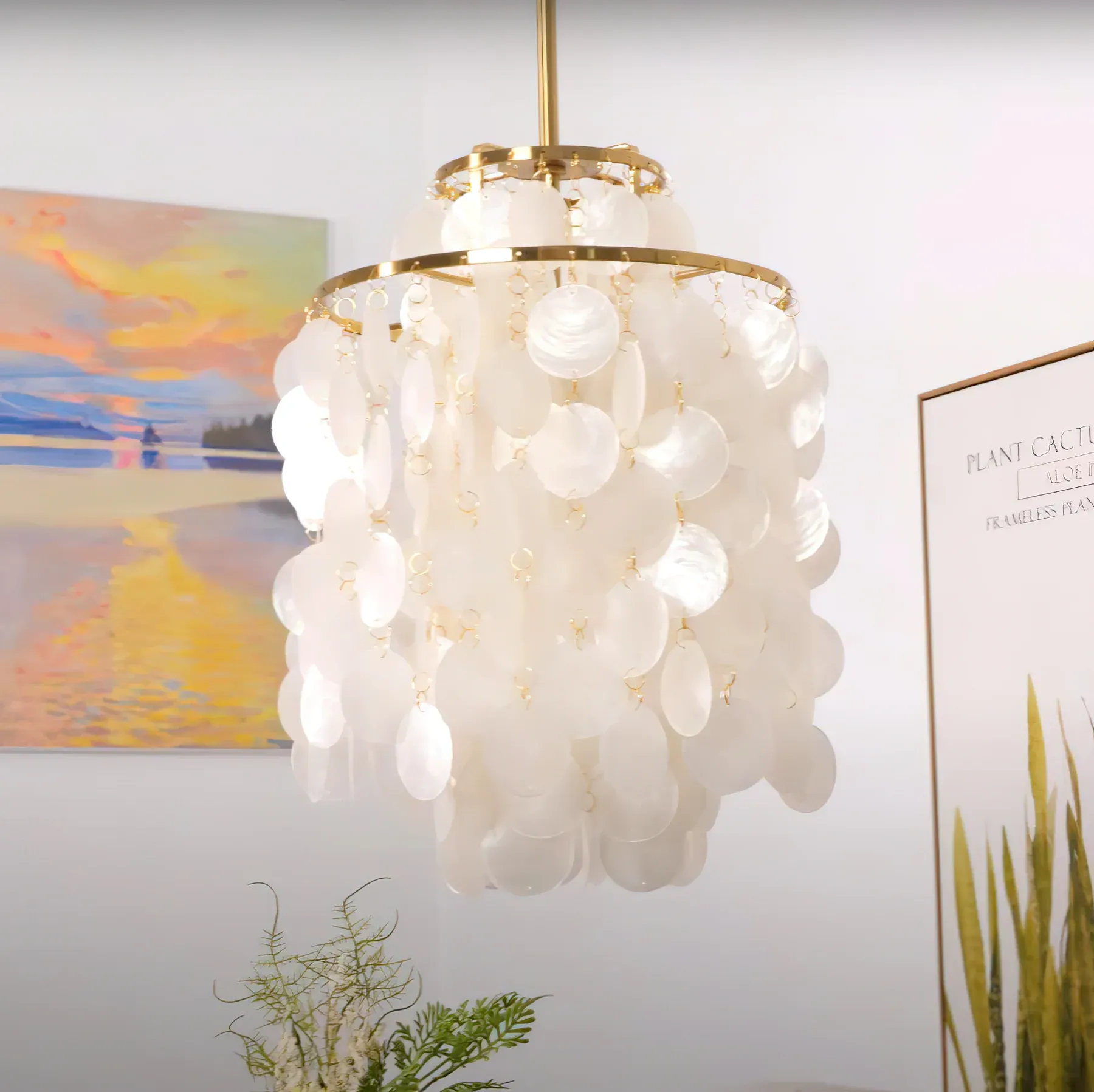 Marilyn Natural Metal Shell Chrome Pendant Light Bedroom Living Room