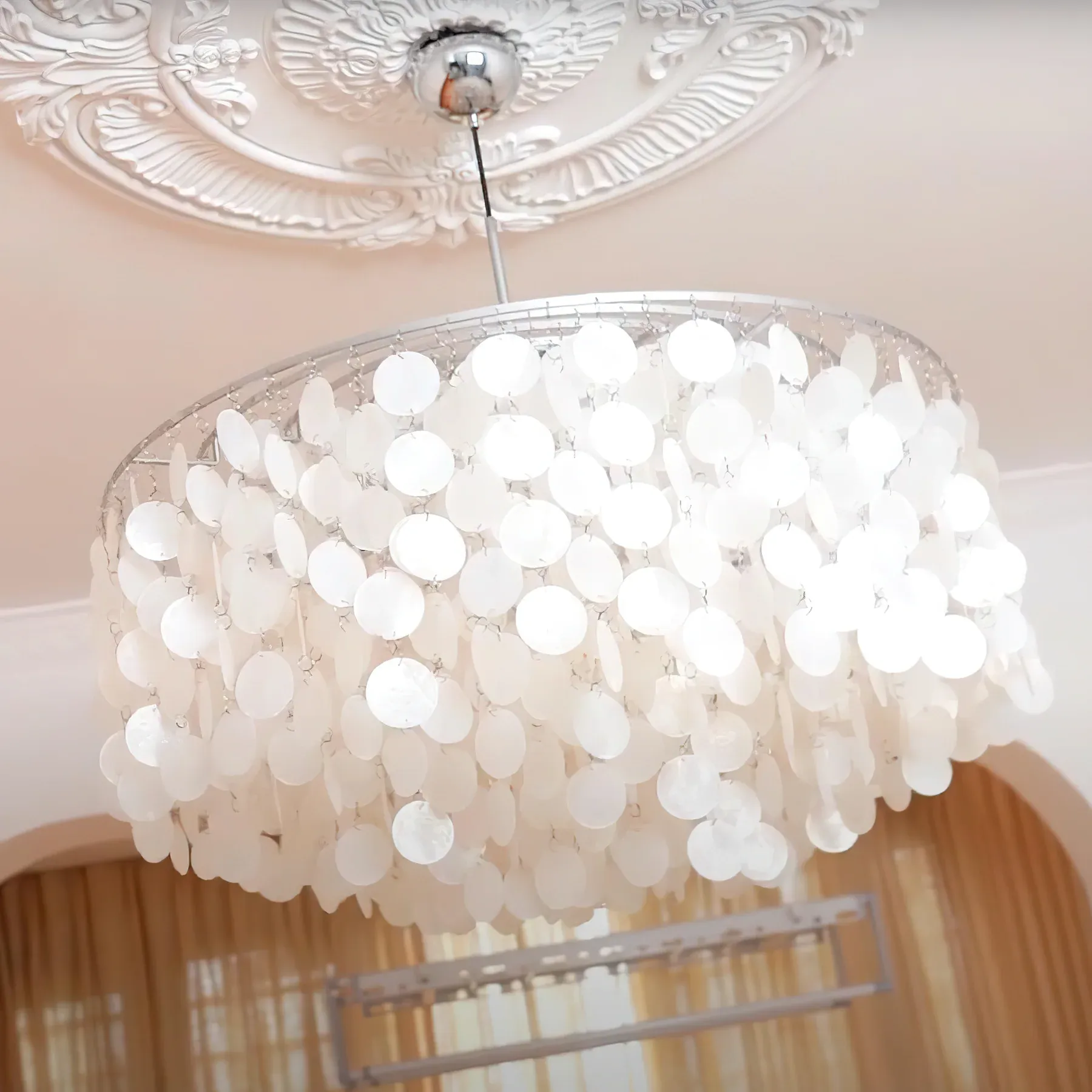 Marilyn Natural Metal Shell Chrome Pendant Light Bedroom Living Room