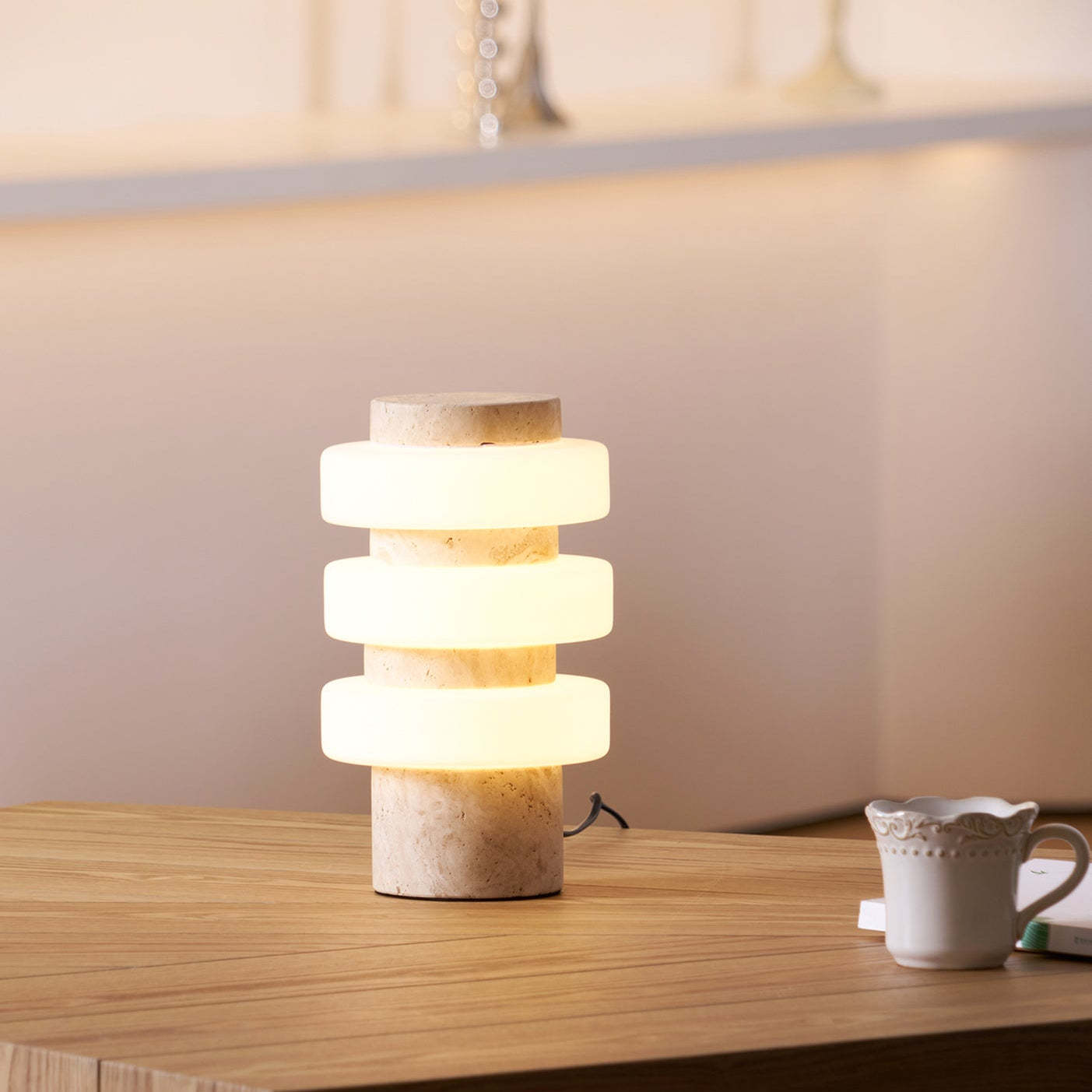 Dune Travertine White Beige Table Lamp