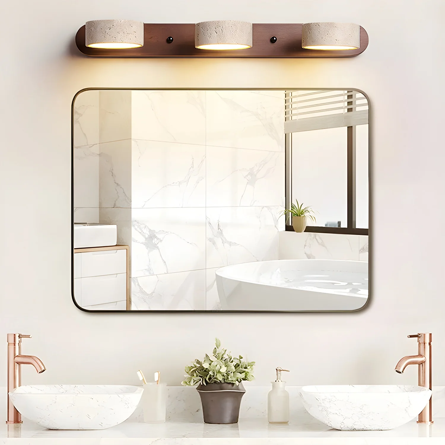Zaid Modern Minimalism LED Stone Wood Wall Light Bathroom Bedroom