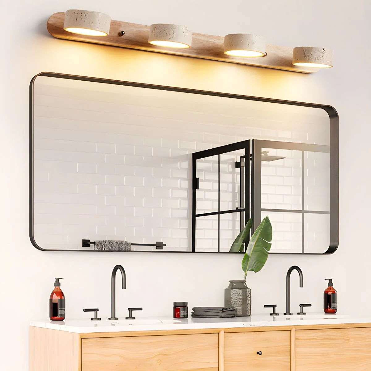 Zaid Modern Minimalism LED Stone Wood Wall Light Bathroom Bedroom