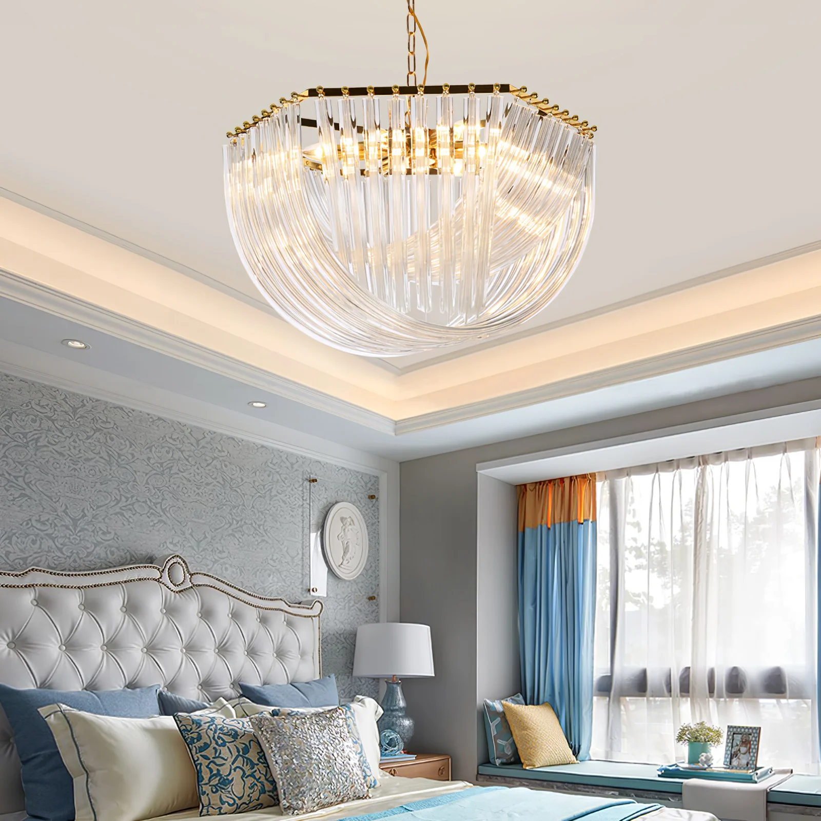 Marilyn Vintage Metal Glass Gold Clear Pendant Light Bedroom Living Room