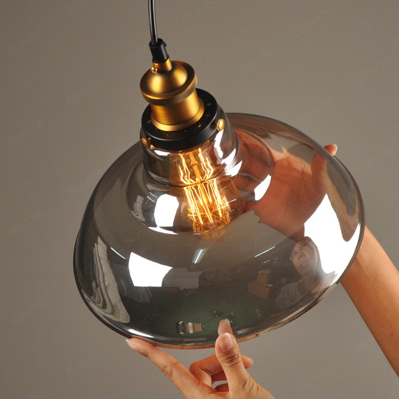 Levy suspension Industriel en Verre, Clair/Ambre/Gris Fumé