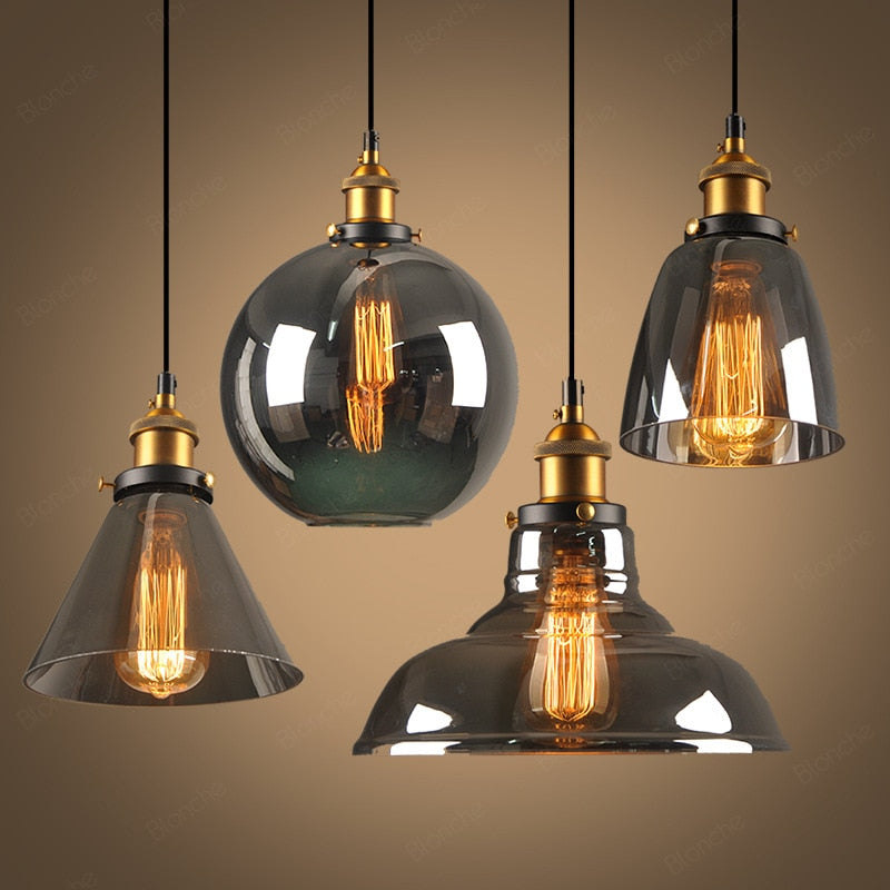 Levy suspension Industriel en Verre, Clair/Ambre/Gris Fumé