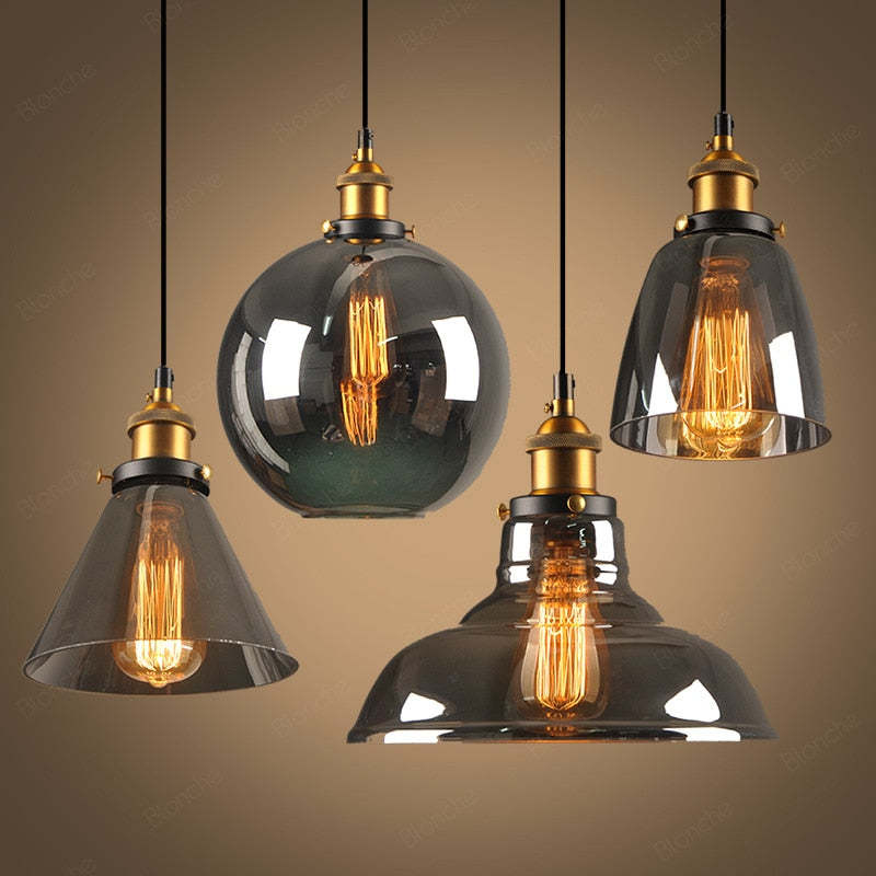 Levy suspension Industriel en Verre, Clair/Ambre/Gris Fumé