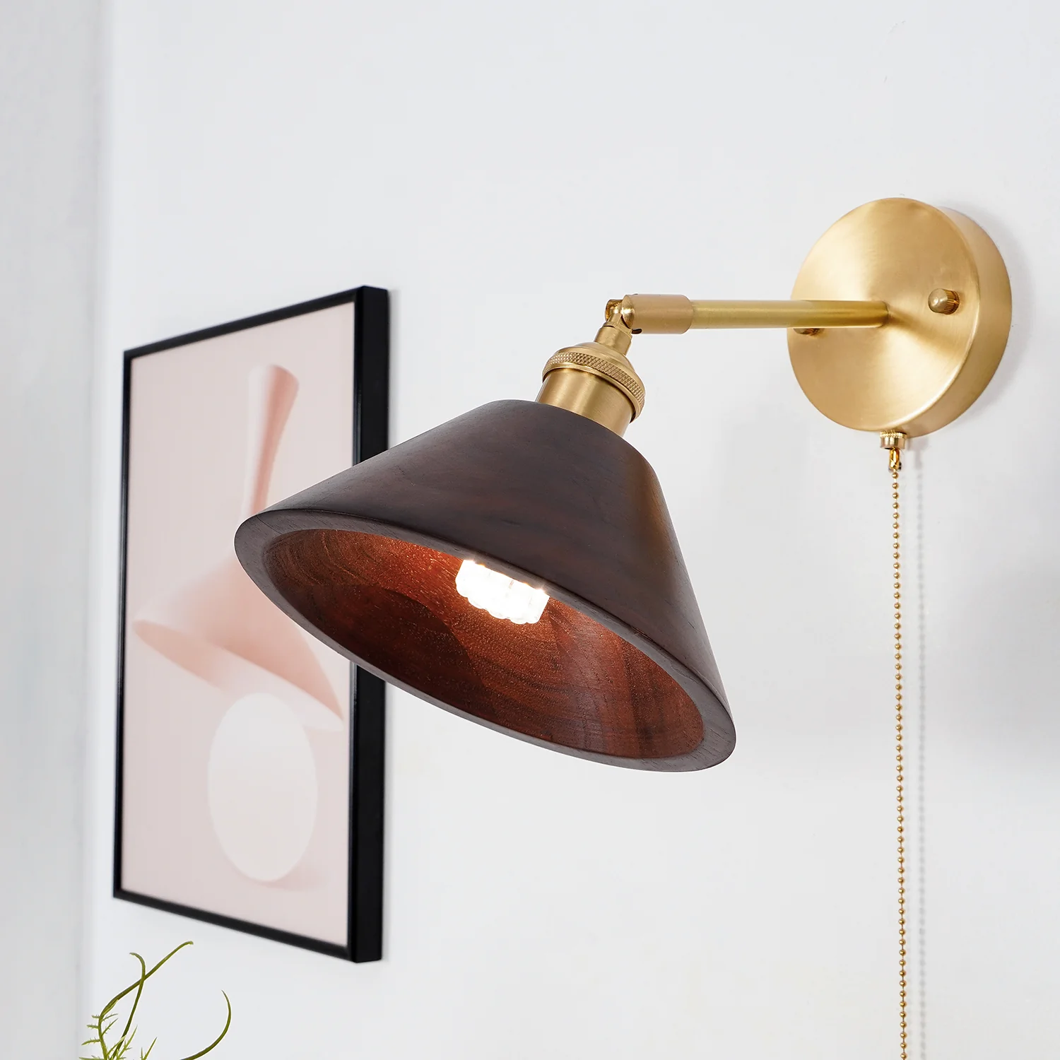 Alessio Vintage Round Wood Wall Light Bedroom Hallway Living Room