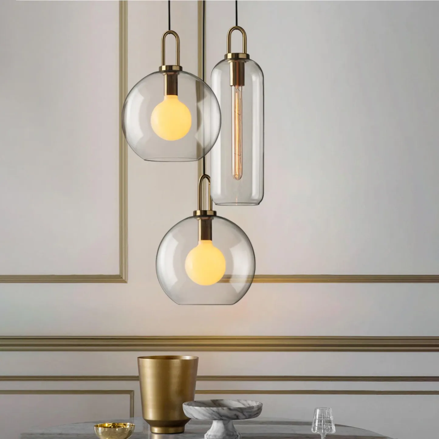 Hailie Moderne Rond Verre Suspensions Chambre à Coucher Salon Couloir