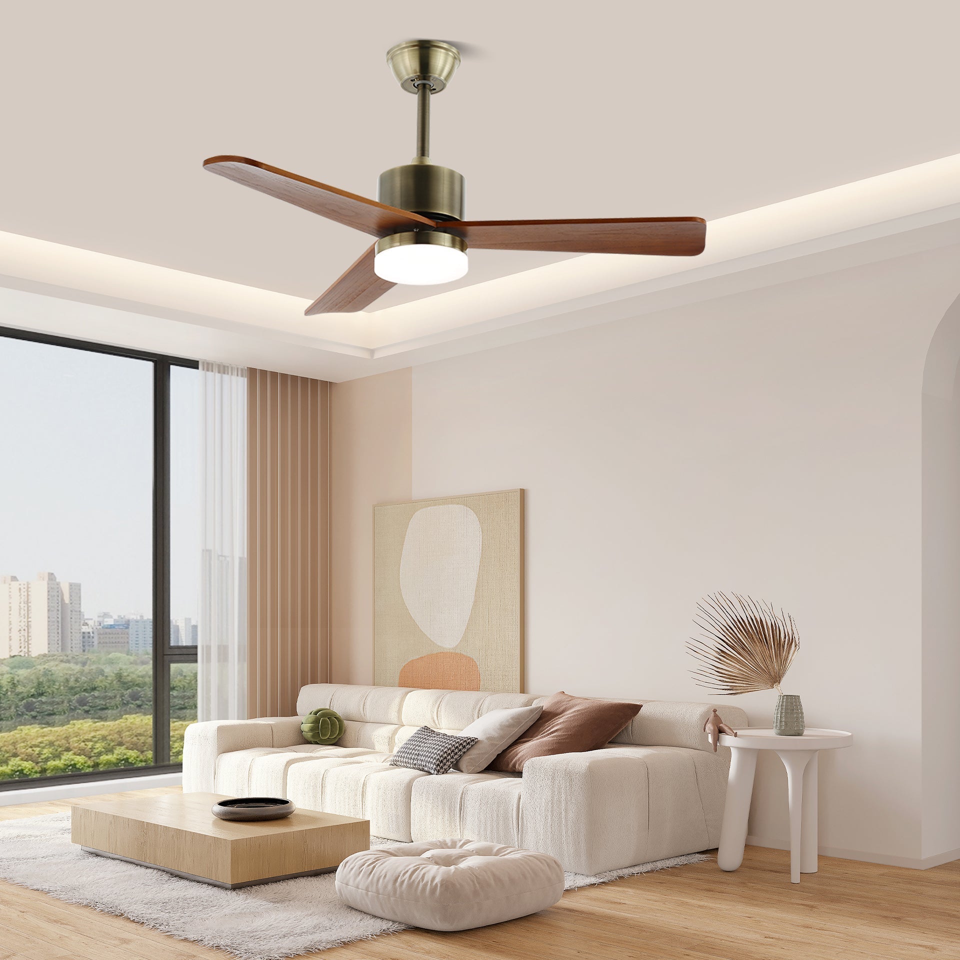 Ventilateur de plafond lumineux Ventio minimaliste argenté et bois - Neutralighting