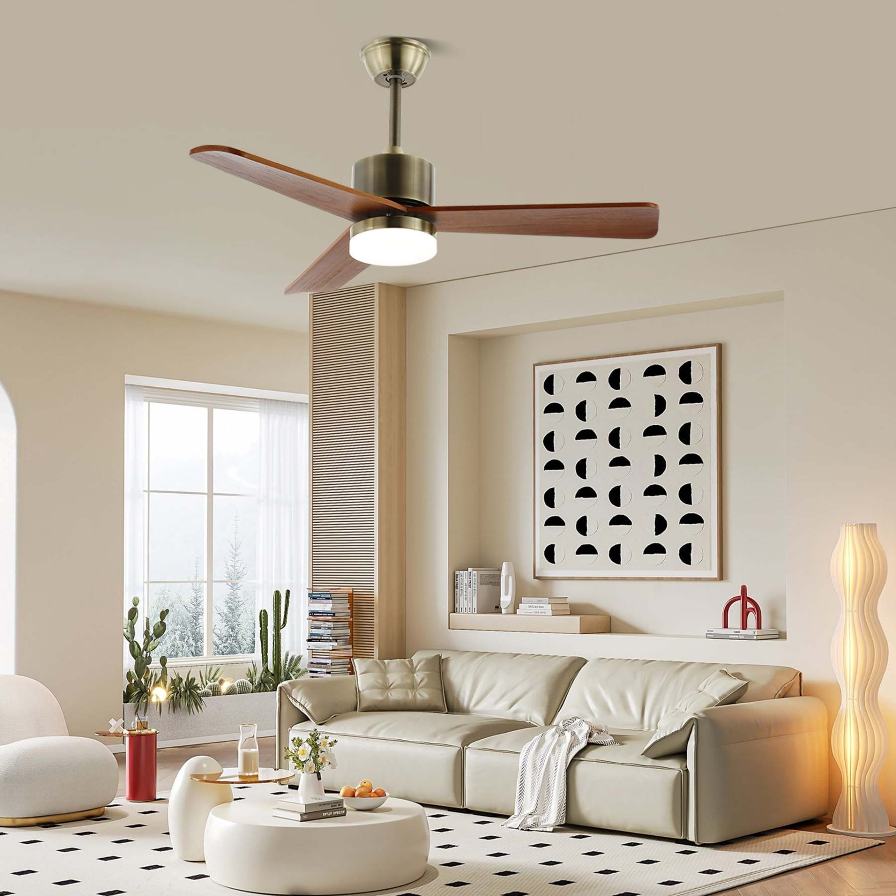 Ventilateur de plafond lumineux Ventio minimaliste argenté et bois - Neutralighting
