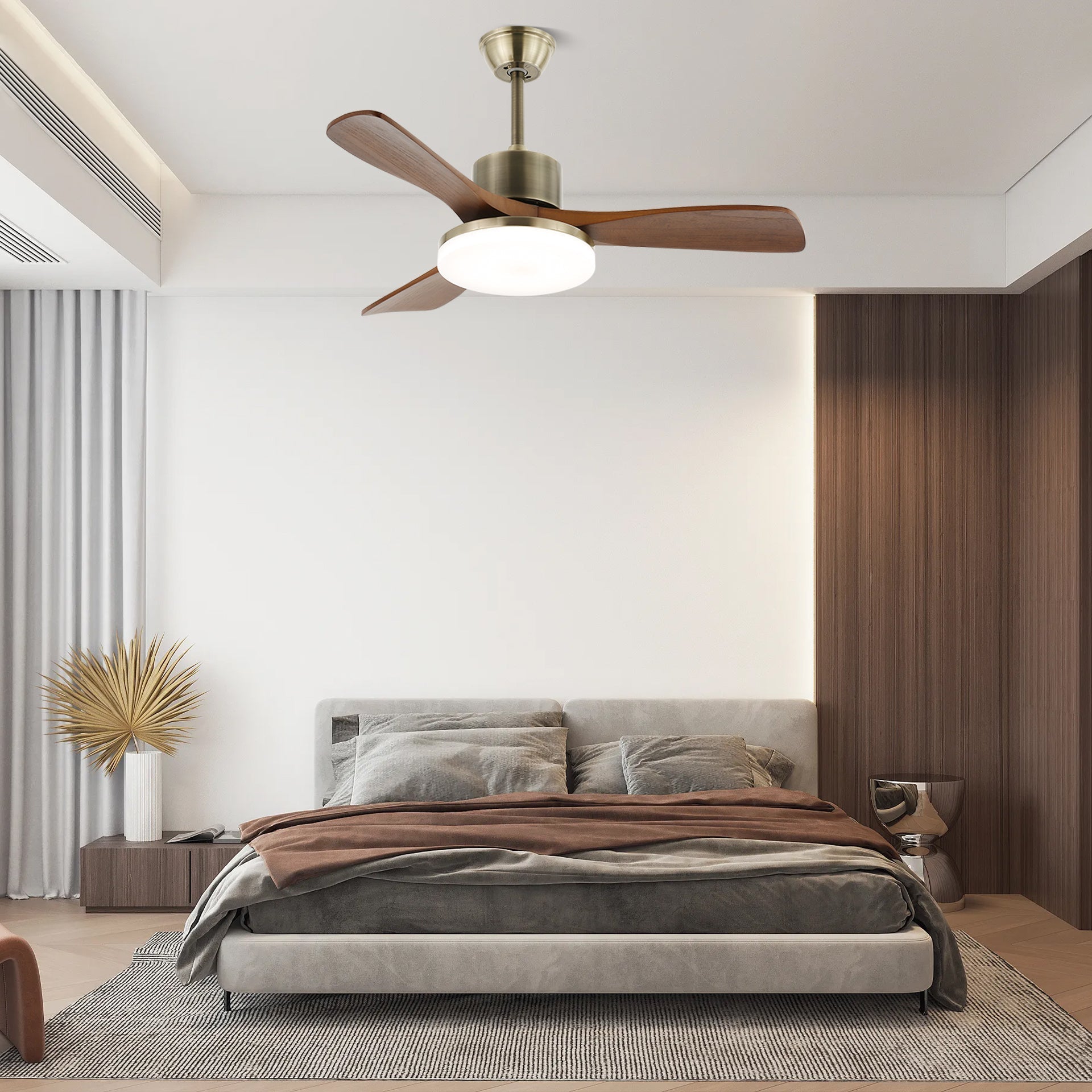 Ventilateur de plafond lumineux Ventio minimaliste argenté et bois - Neutralighting