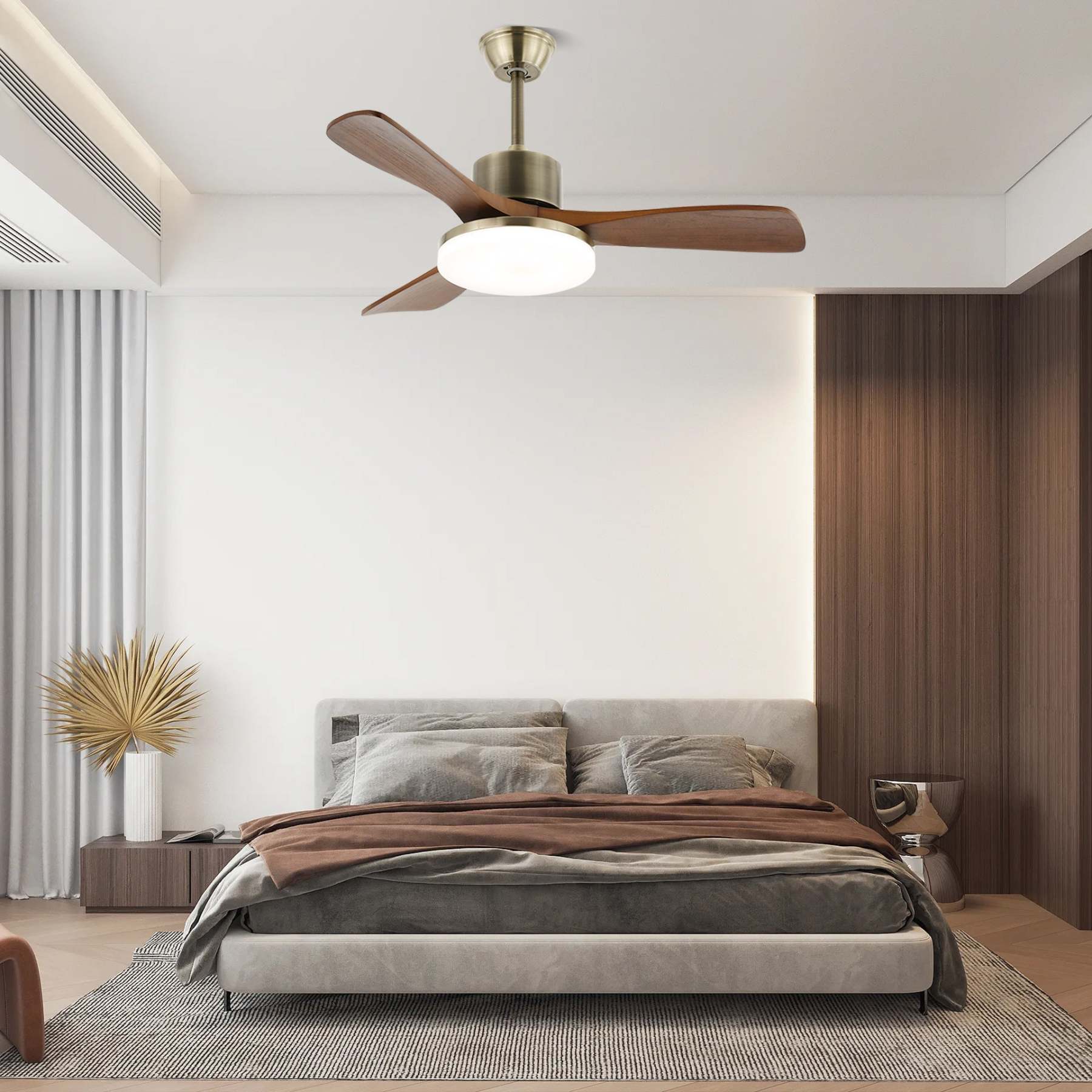 Ventilateur de plafond lumineux Ventio minimaliste argenté et bois - Neutralighting