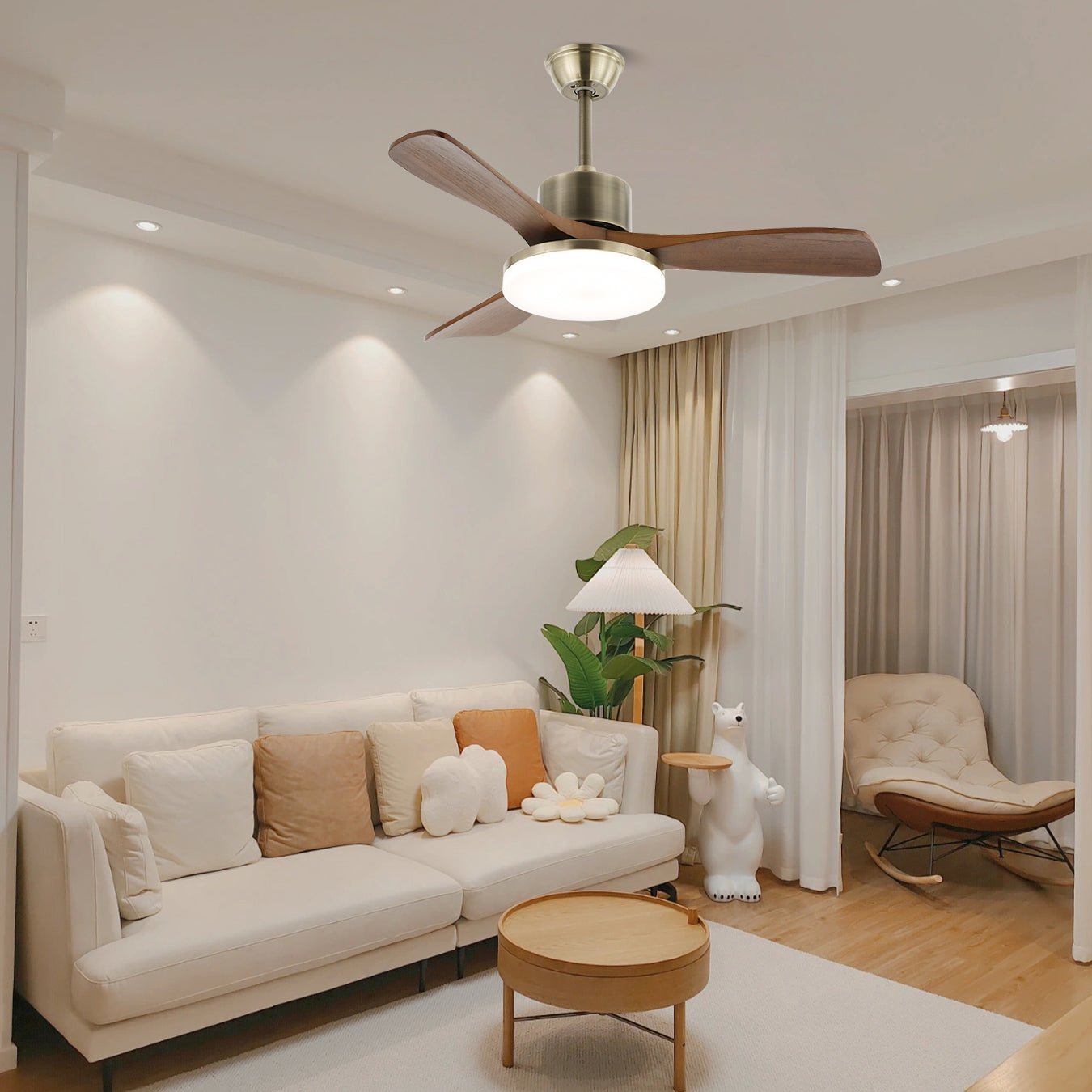 Ventilateur de plafond lumineux Ventio minimaliste argenté et bois - Neutralighting
