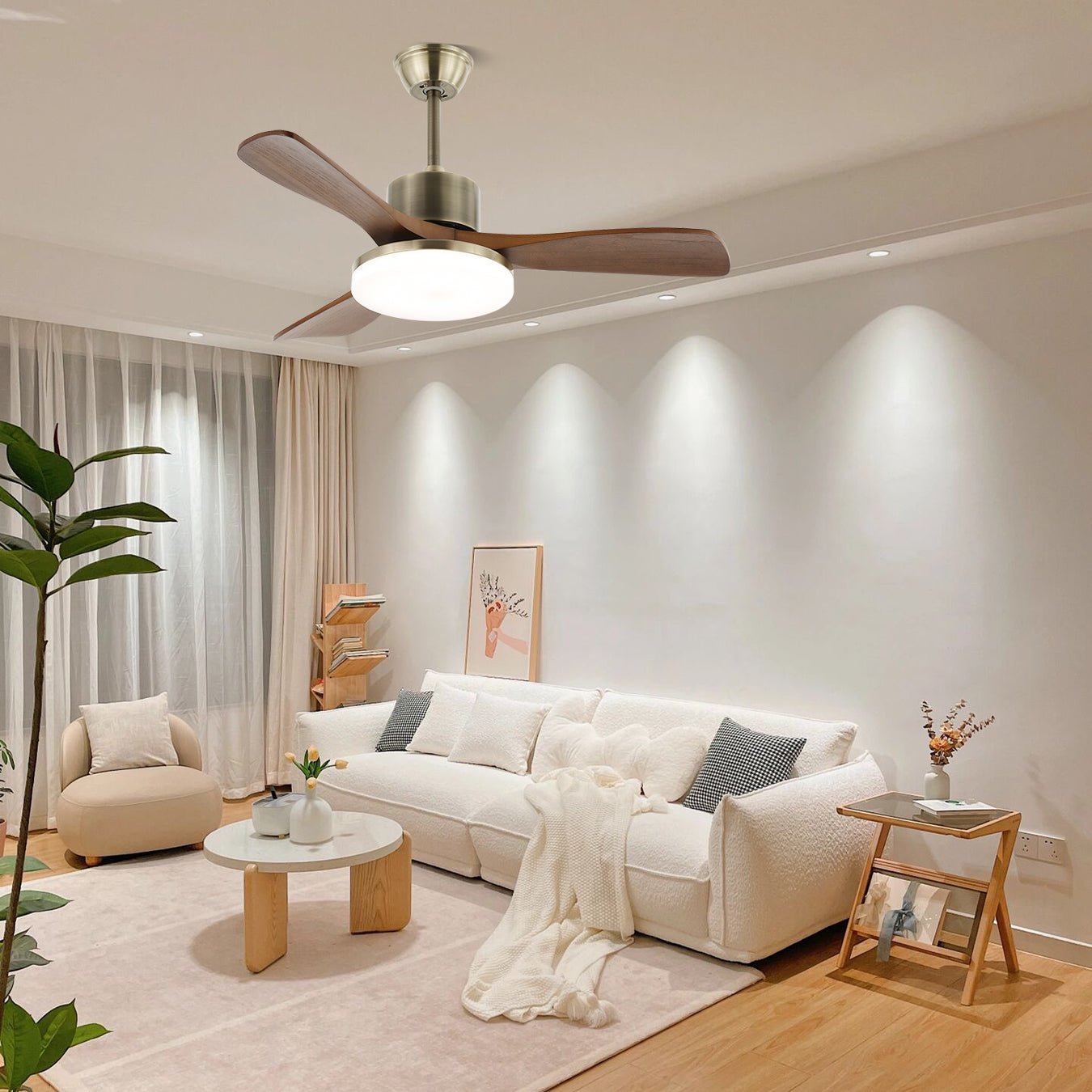 Ventilateur de plafond lumineux Ventio minimaliste argenté et bois - Neutralighting