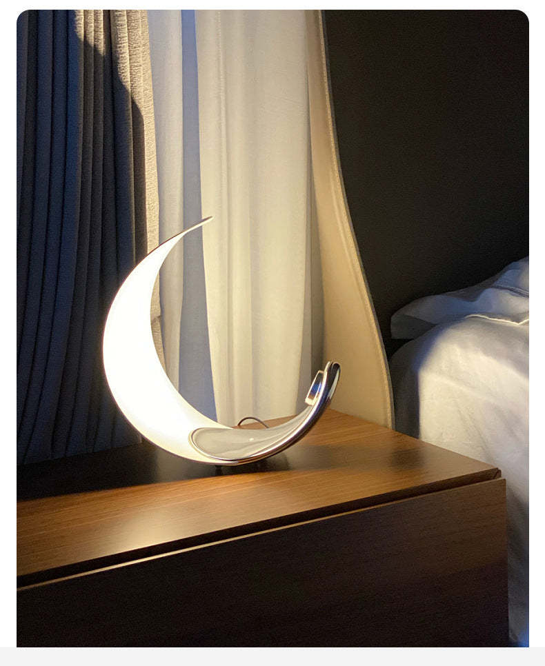 Elif Lampe de Table Lune Moderne, Métal/Acrylique, Blanc, Salon