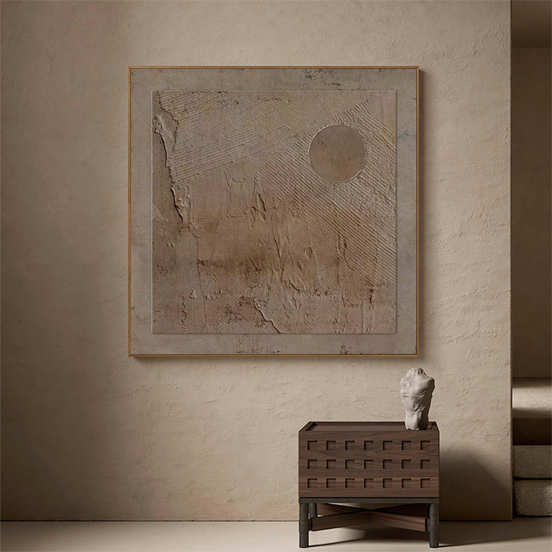 Wabi-Sabi Minimalisme Marron Toile Art Mural Encadrée Peinture À L'huile | Las Sola