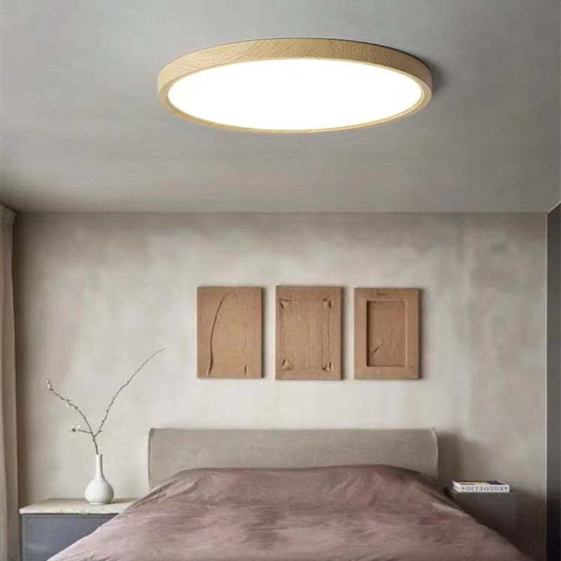 Plafonnier LED Bois 30cm YYUTLUO - Lampe Ronde Bois Naturel 18W 1600lm Blanc Neutre 4500K