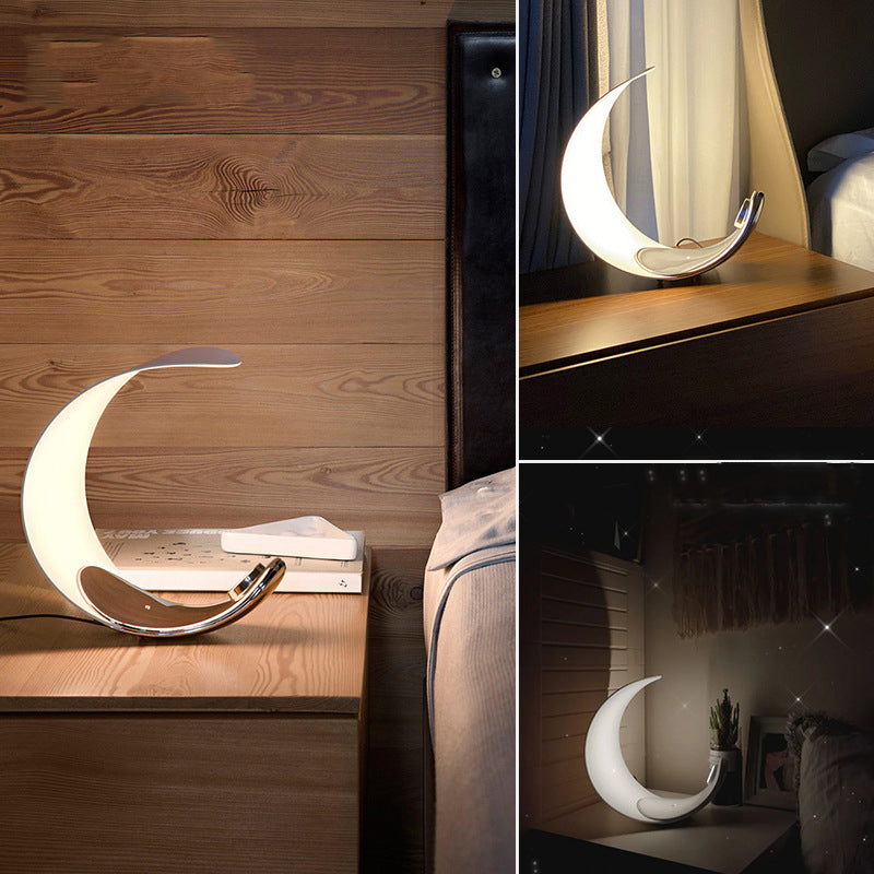 Elif Lampe de Table Lune Moderne, Métal/Acrylique, Blanc, Salon