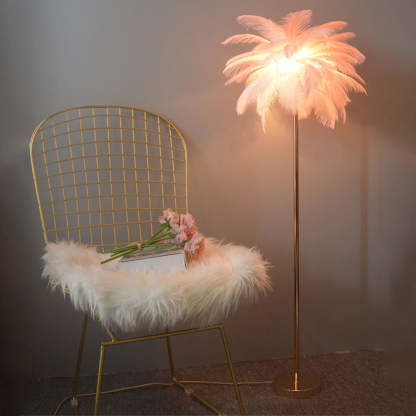 O'Moore Lampadaire Arbre Design Plume/Métal Blanc/Rose/Khaki Salon